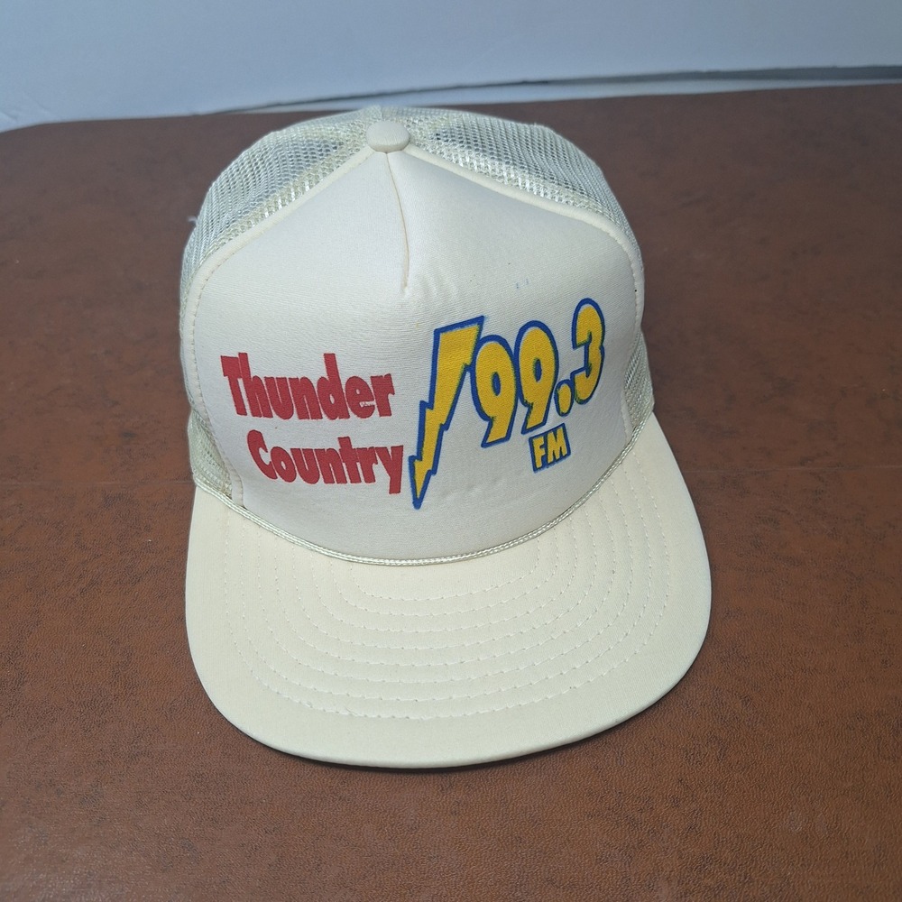 Vintage Thunder Country 99.3 FM Trucker Hat Cream Mesh Snapback Cap One Size